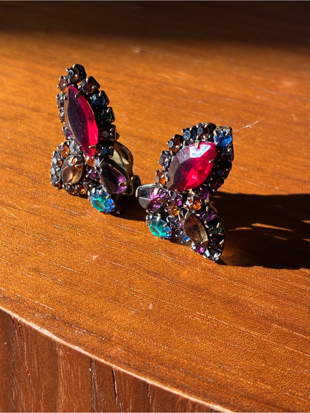 Albert Weiss Red and Multicolor Crystal Butterfly Earrings - Picture 3 of 7